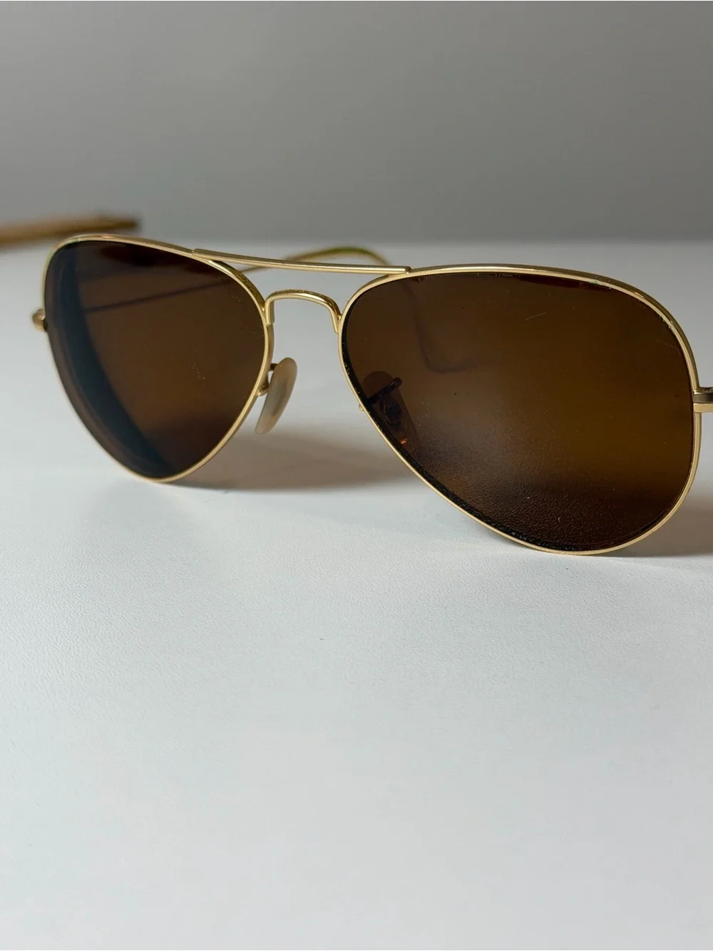 Vintage Authentic Ray-Ban Gold Frame Brown Lens Large Aviator Sunglasses